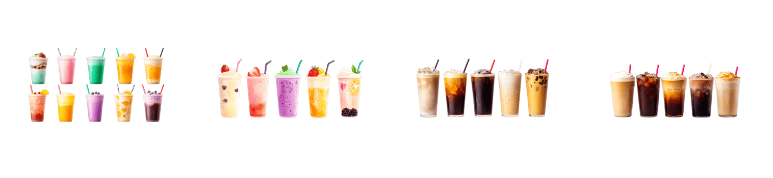 Colorful assortment of beverages on a transparent background png