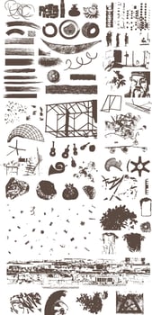 A set of drawings and sketches of various objects vector