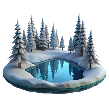 iconic artistic A frozen lake reflecting a snow covered forest, serene and peaceful, winter landscape photography style gallery standard png