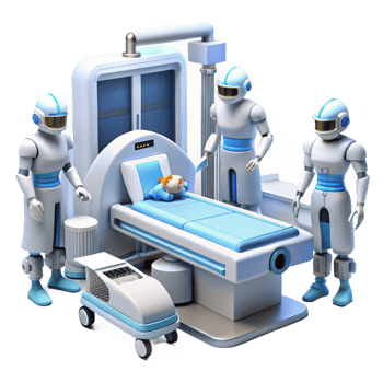 nostalgic splendid A futuristic hospital, robots attending to patients in sleek, white rooms. Clean, sterile lighting. Medical sci-fi style 8K png