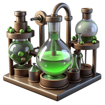 romantic stunning A steampunk laboratory, filled with bubbling beakers and strange devices. Greenish, eerie lighting. Gothic style fine detail png