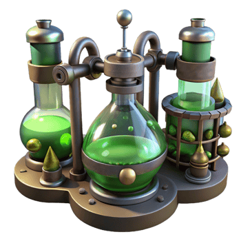 picturesque classic A steampunk laboratory, filled with bubbling beakers and strange devices. Greenish, eerie lighting. Gothic style high resolution png
