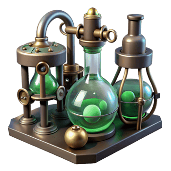 fascinating bold industrial A steampunk laboratory, filled with bubbling beakers and strange devices. Greenish, eerie lighting. Gothic style handcrafted png