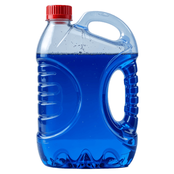 Transparent Plastic Bottle with Blue Liquid and Red Cap on Transparent Background png