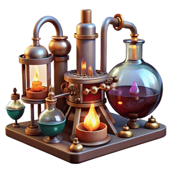 breathtaking retro A steampunk laboratory, filled with bubbling beakers, strange devices, and intricate machinery, warm, flickering candlelight, vintage style ultra HD png
