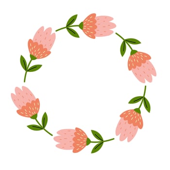 Colorful floral wreath design with pink flowers on a white background vector