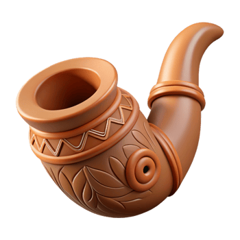 sumptuous remarkable Professional render, hyper-specific, isolated cutout of a tribal clay pipe, stylized animal form, intricate carving with Transparent Background png