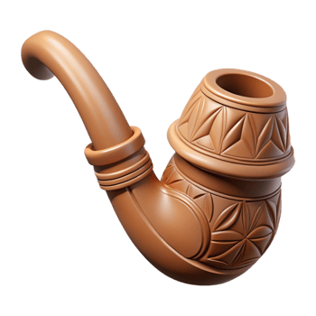 dynamic alluring Professional render, hyper-specific, isolated cutout of a tribal clay pipe, stylized animal form, intricate carving with Transparent Background exclusive png