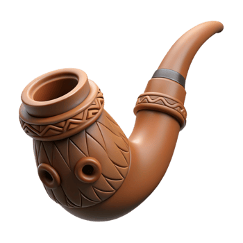 wonderful art deco Professional render, hyper-specific, isolated cutout of a tribal clay pipe, stylized animal form, intricate carving with Transparent Background elite png