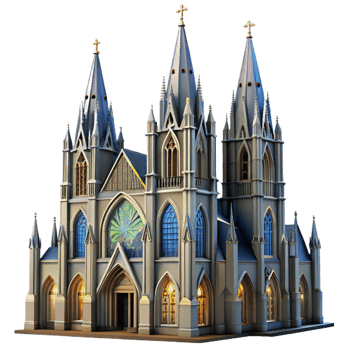 dramatic sumptuous A towering Gothic cathedral with stained glass windows, dramatic lighting, intricate architectural details, soaring arches, sense of awe and reverence ultra HD png