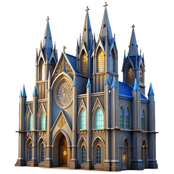 harmonious dramatic A towering Gothic cathedral with stained glass windows, dramatic lighting, intricate architectural details, soaring arches, sense of awe and reverence 8K png