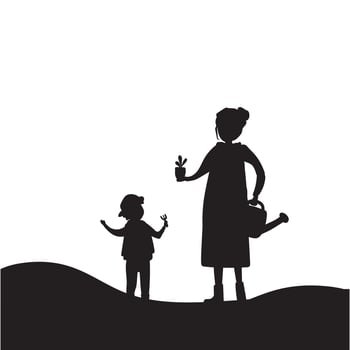 Silhouette of Mother and Son Illustration on White Background vector