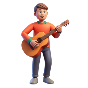remarkable baroque Musician with guitar, playing music, with Transparent Background flawless png