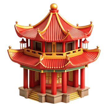 mesmerizing geometric A traditional Chinese pagoda, intricate red and gold details, ornate carvings, bright sunlight, detailed, vibrant, artisan png