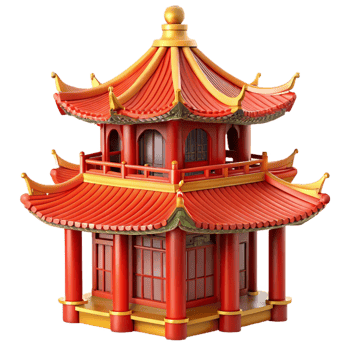 dazzling avant garde A traditional Chinese pagoda, intricate red and gold details, ornate carvings, bright sunlight, detailed, vibrant, original png