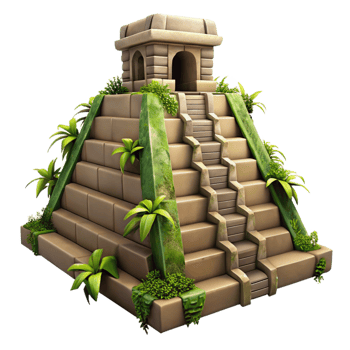dreamy captivating A Mayan pyramid in the jungle, overgrown with vines, mysterious atmosphere, ancient civilization, realistic, masterfully captured png