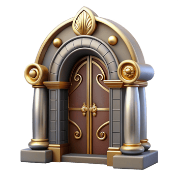 acclaimed retro Art Deco doorway, ornate carvings, brass hardware with Transparent Background 4K png