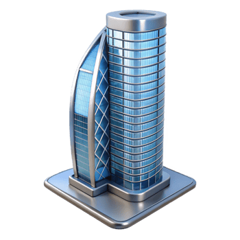 picturesque romantic futuristic Modern skyscraper, glass and steel, architectural detail with Transparent Background crisp png