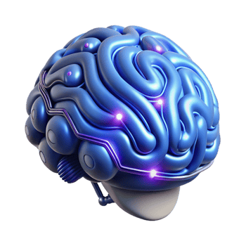 iconic minimalist Cybernetic brain implant, glowing circuitry, intricate wiring with Transparent Background museum quality png
