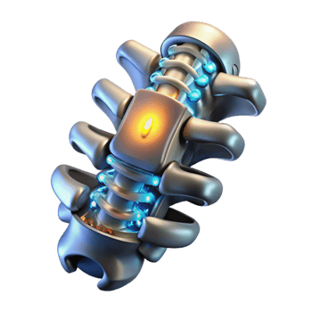wonderful distinguished Cybernetic spine implant, metallic vertebrae, glowing circuitry with Transparent Background png