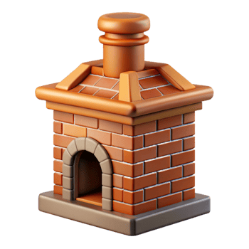 radiant baroque Tudor chimney, brick, ornate detail with Transparent Background sharp png