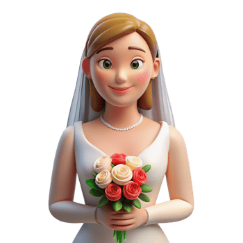 harmonious pristine Bride with veil and bouquet, wedding portrait, with Transparent Background premium png
