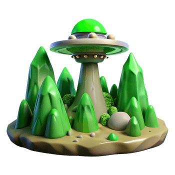 impressive modern Green Alien Landscape with Terraform Tower Isolated high quality png