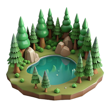 serene modern Green Forest Lake Landscape with Transparent Background detailed png