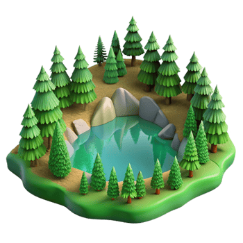 stunning abstract Green Forest Lake Landscape with Transparent Background high quality png