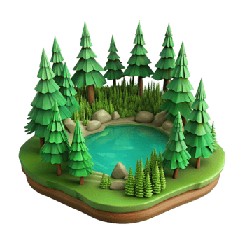 magnificent classic Green Forest Lake Landscape with Transparent Background detailed png