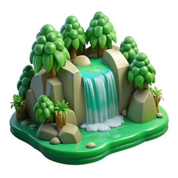 wonderful artistic Green Forest Waterfall Cutout Isolated White Water Rapids professional png