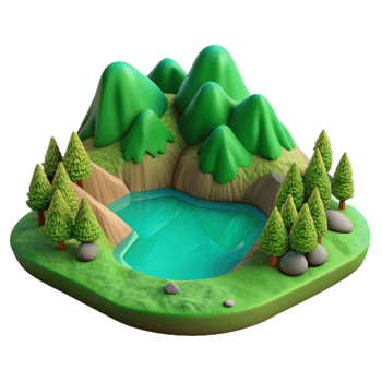 serene minimalist Green Hillside Lake View Isolated Element png