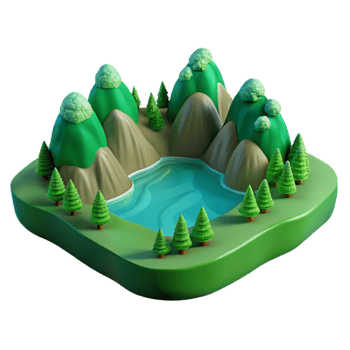 dramatic modern Green Hillside Lake View Isolated Element original png