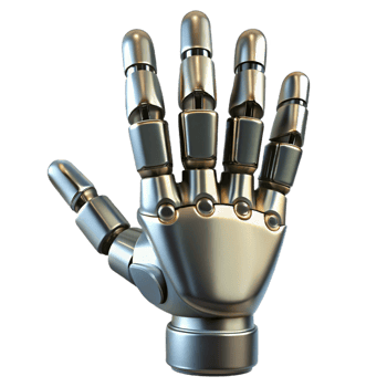 picturesque rustic Robotic hand, metallic finish, articulated fingers with Transparent Background exclusive png
