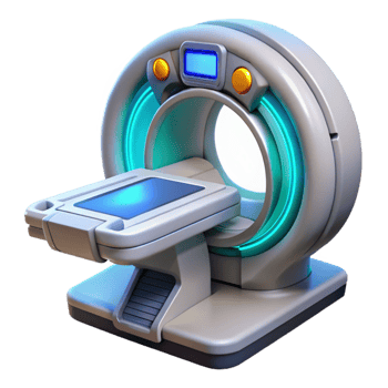 mesmerizing contemporary Futuristic medical scanner, rotating sensors, digital display with Transparent Background perfect clarity png