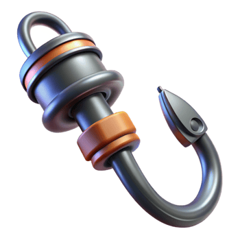 inspired renaissance Ultra-detailed photorealistic professional render, isolated cutout of a futuristic grappling hook with retractable cable, hyper-specific with Transparent Background top-tier png