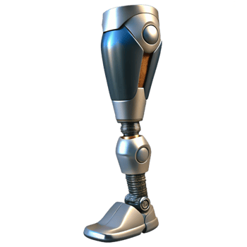 alluring unparalleled Cybernetic leg prosthesis, metallic finish, articulated joints with Transparent Background png