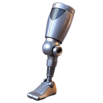 serene renaissance Cybernetic leg prosthesis, metallic finish, articulated joints with Transparent Background artisan png