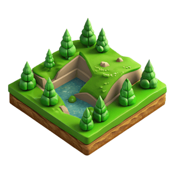 elegant minimalist Green Valley Meadow Isolated on Transparent Background High Angle View premium png