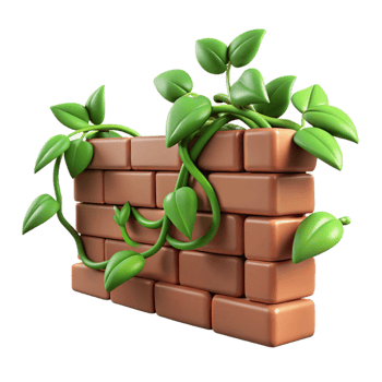 dramatic rustic Green Vines Climbing Brick Wall Cutout Transparent Background original png