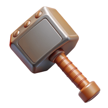 majestic mid-century Thor's Hammer, Mjolnir, powerful weapon with Transparent Background 8K png
