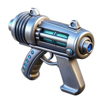 exceptional elegant Concept art style, isolated cutout of a futuristic, chrome-plated, ray gun with intricate engravings with Transparent Background top-tier png