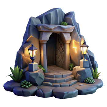 elegant traditional Grotto Entrance Isolated Ocean Cliff Cavern at Night high quality png