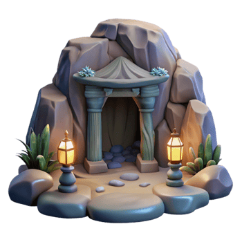 magnificent minimalist Grotto Entrance Isolated Ocean Cliff Cavern at Night high resolution png