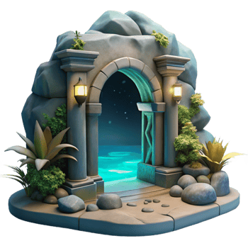 dramatic traditional Grotto Entrance with Moonlit Ocean View Isolated png