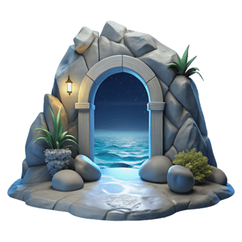beautiful rustic Grotto Entrance with Moonlit Ocean View Isolated detailed png