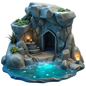 dramatic vintage Grotto in Ocean Cliff Cutout Moonlit Scene genuine png