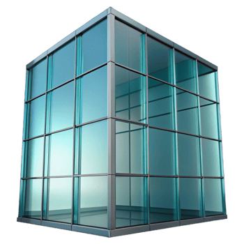calm serene Glass curtain wall panel, reflective surface with Transparent Background professional png