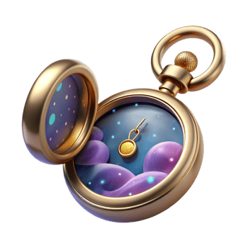 elegant dramatic impressionist Professional render, concept art style, isolated cutout of a floating, antique pocket watch filled with swirling nebulae with Transparent Background fine detail png
