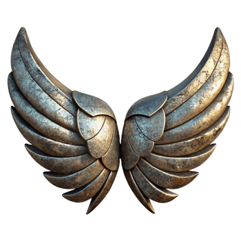 serene artistic Grunge Metal Wings Weathered Texture Transparent Background exclusive png